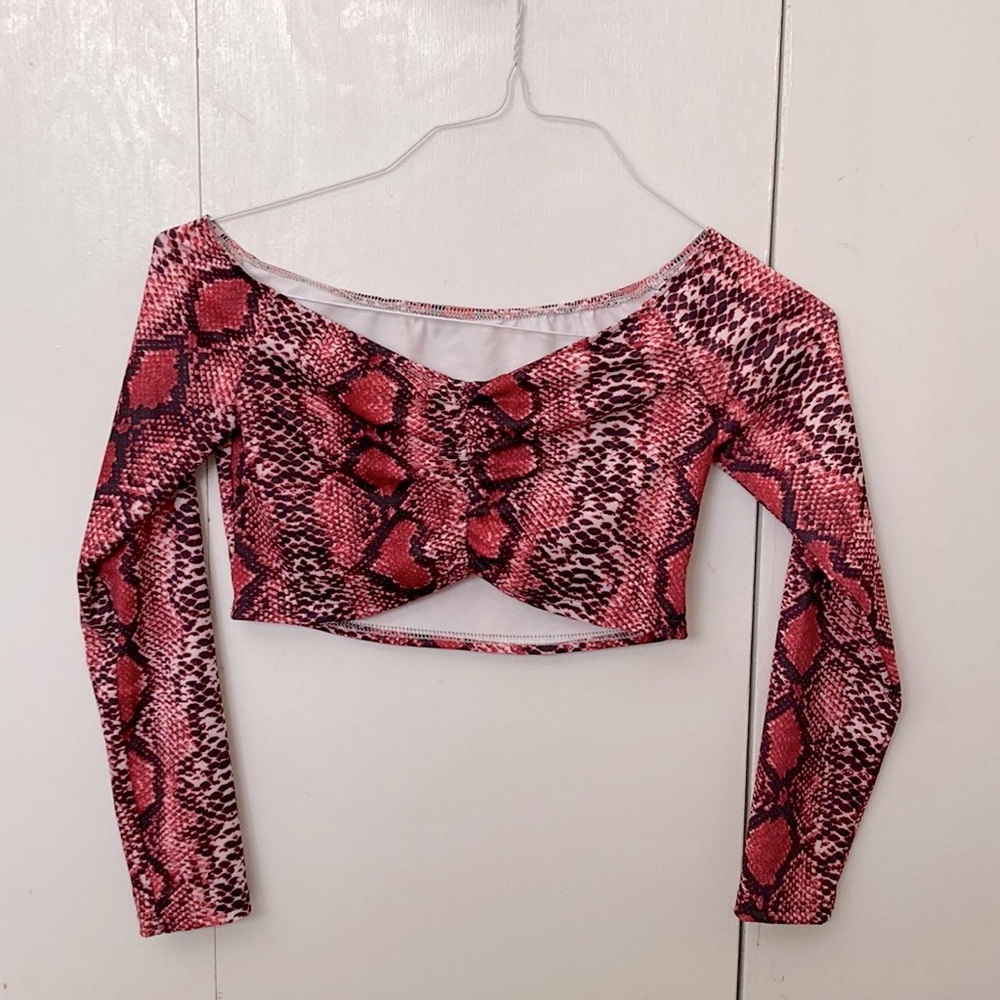 Women’s- Size 0/Small- Red-Snakeskin pattern- Over The Shoulder Crop-top